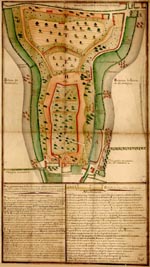 Plan gomtrique de l'ancien chteau et forteresse de Bavire depuis Bire, assis  Mesri en Normandie